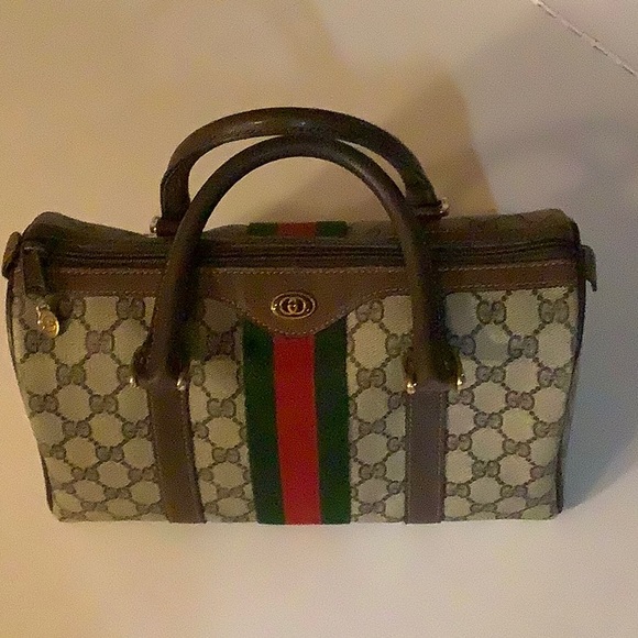 Gucci Handbags - Gucci Beige Monogram Bag with Green and Red Accent